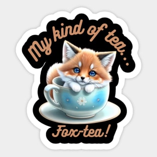 Cute Red Fox Blue Floral Tea Cup Sticker